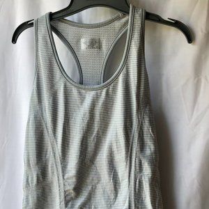Athleta racer back, sage/white top, M, poly/nylon blend, rouching, grip tape hem